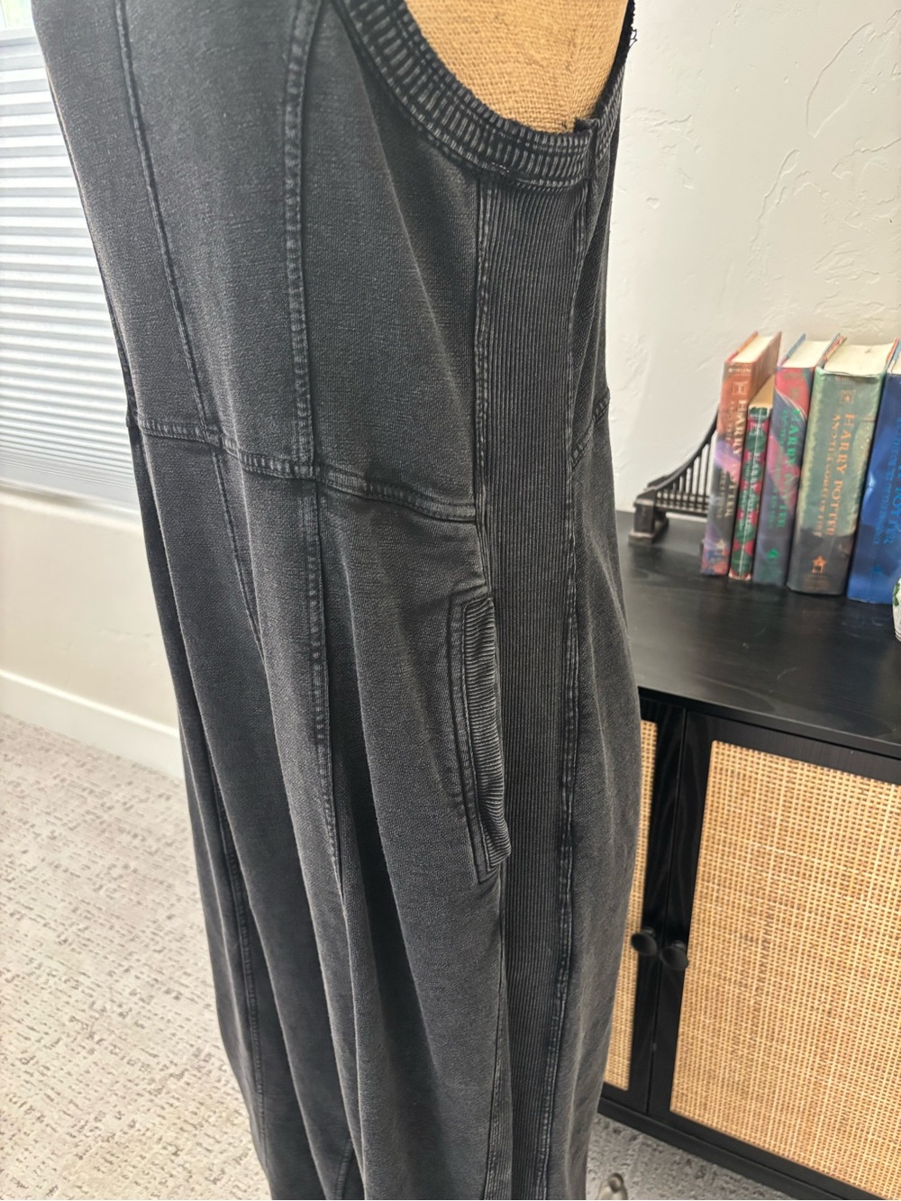 Anthropology Washed Cotton Black Sleeveless Jumper with adjustable leg length - Picture 3 of 11